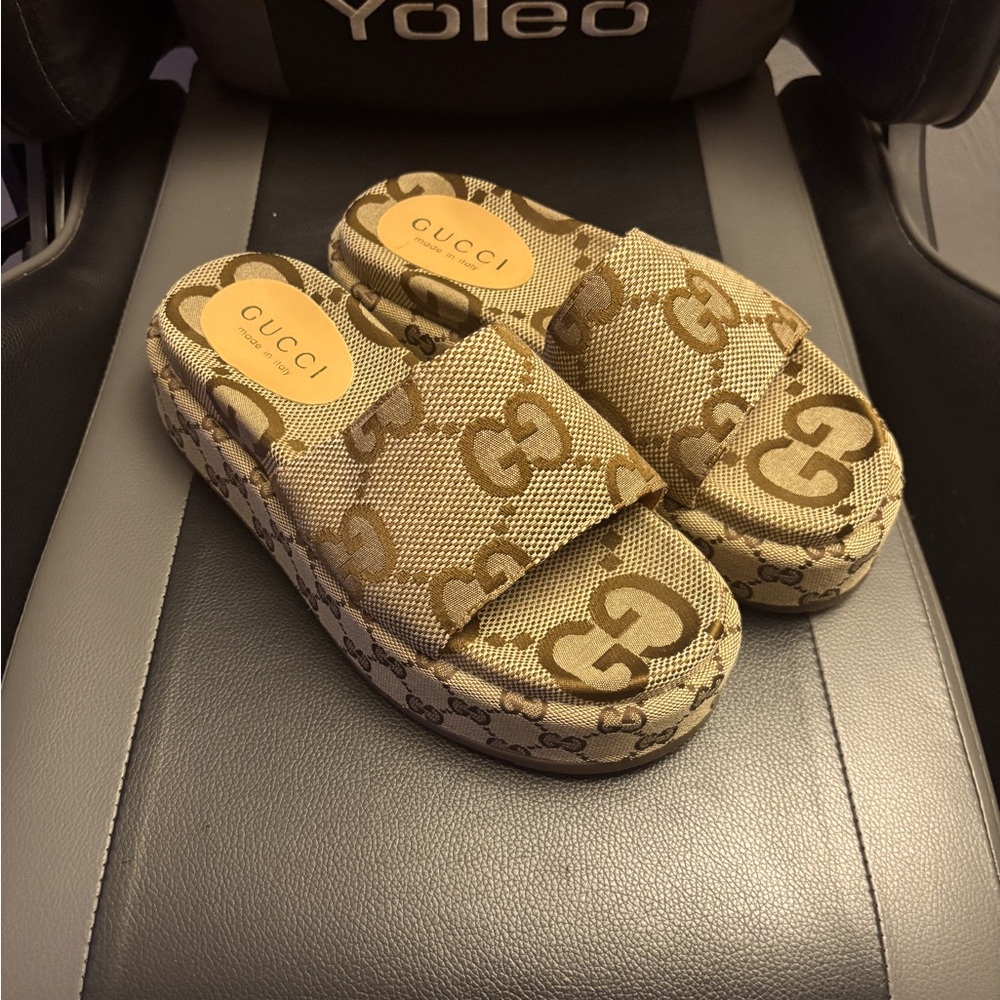 GUCCI Maxi GG Women’s Platform Slides “Beige Ebony”